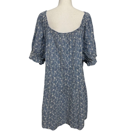 Old Navy Square Neck Embroidered Puff Sleeve Babydoll Dress Blue Size 3X NWT - Picture 7 of 7